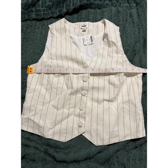 NWT J.Crew Size 8 Striped linen-blend vest ivory camel Off-White Causal 5 Button - Picture 9 of 9